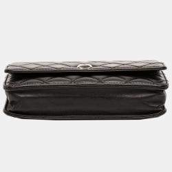 Pre Owned Chanel Black CC Quilted Crinkled Patent Wallet On Chain