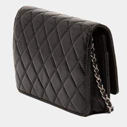 Pre Owned Chanel Black CC Quilted Crinkled Patent Wallet On Chain