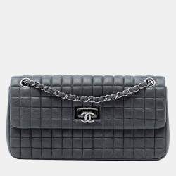 Pre Owned Chanel Grey Chocolate Bar Iridescent Calfskin Bubble Flap