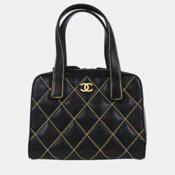 Pre Owned Chanel Black Calfskin Wild Stitch Handbag