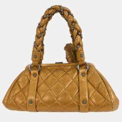 Pre Owned Chanel Gold Lambskin Handbag