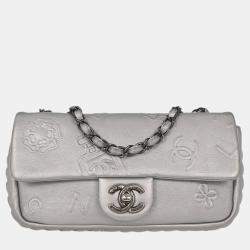 Pre Owned Chanel Silver Calfskin Icon Shoulder Bag