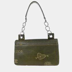 Pre Owned Chanel Green Lambskin Handbag