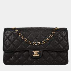Pre Owned Chanel Black Calfskin Double Flap Shoulder Bag