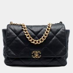 Pre Owned Chanel Black Maxi Lambskin 19 Flap