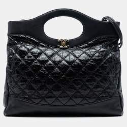 Pre Owned Chanel Black Large Quilted Shiny Aged Calfskin 31 Shopping Bag