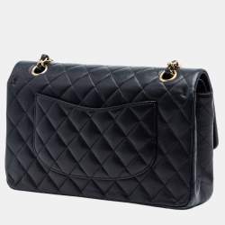 Pre Owned Chanel Black Medium Classic Lambskin Double Flap