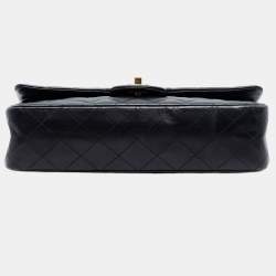 Pre Owned Chanel Black Medium Classic Lambskin Double Flap