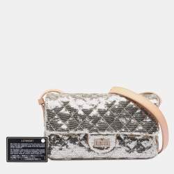 مملوكة مسبقًا Chanel Brown Silver Quilted Sequined Raffia Easy Reissue 2.55 Single Flap 225