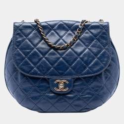 مملوكة مسبقًا Chanel Blue Medium Quilted Aged Calfskin Bubble CC Flap
