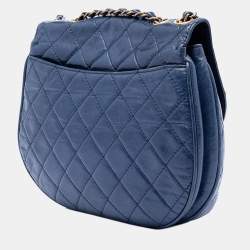 مملوكة مسبقًا Chanel Blue Medium Quilted Aged Calfskin Bubble CC Flap