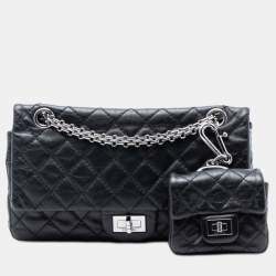 Pre Owned Chanel Black Quilted Aged Calfskin Reissue 2.55 Double Flap 225 with Mini Pouch