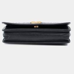 Pre Owned Chanel Black Pleated Crumpled Chevron Calfskin Le Boy Wallet On Chain