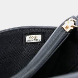 Pre Owned Chanel Black Pleated Crumpled Chevron Calfskin Le Boy Wallet On Chain