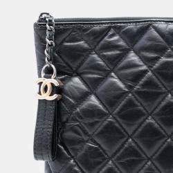 Pre Owned Chanel Black Large Aged Calfskin Gabrielle O Case Clutch