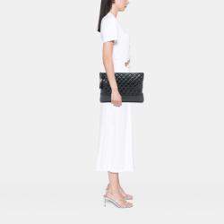 Pre Owned Chanel Black Large Aged Calfskin Gabrielle O Case Clutch