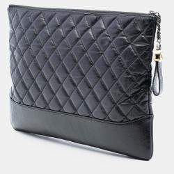 Pre Owned Chanel Black Large Aged Calfskin Gabrielle O Case Clutch