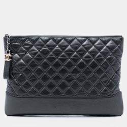 Pre Owned Chanel Black Large Aged Calfskin Gabrielle O Case Clutch