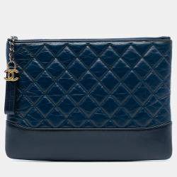 Pre Owned Chanel Blue Medium Aged Calfskin Gabrielle O Case Clutch