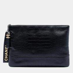 Pre Owned Chanel Black Medium Croc Embossed Calfskin Gabrielle Cosmetic Case