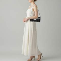 Pre Owned حقيبة قلاب شانيل كامليا جلد براءات اختراع أسود ليزر شرق غرب