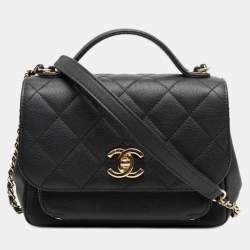 Pre Owned Chanel Coco Mark Matelasse Business Affinity Handbag Top Handle/Shoulder Bag Black Caviar Skin