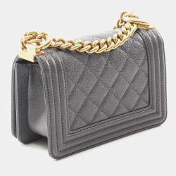 مملوكة مسبقًا حقيبة كتف شانيل بوي شانيل ميني ماتلاسي جلد عجل محبب رمادي كافيار