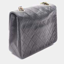 Pre Owned Chanel Mini Matelasse 20 Shoulder Bag Lambskin Leather Black
