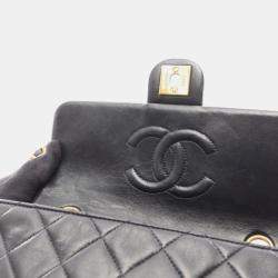 Pre Owned Chanel Mini Matelasse 20 Shoulder Bag Lambskin Leather Black