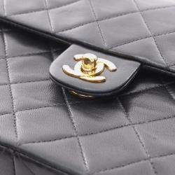 Pre Owned Chanel Mini Matelasse 20 Shoulder Bag Lambskin Leather Black