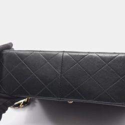 Pre Owned Chanel Mini Matelasse 20 Shoulder Bag Lambskin Leather Black