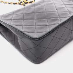 Pre Owned Chanel Mini Matelasse 20 Shoulder Bag Lambskin Leather Black