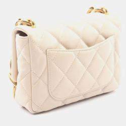Pre Owned Chanel Matelasse Small Flap Bag Shoulder In Lambskin Leather Beige