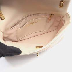 Pre Owned Chanel Matelasse Small Flap Bag Shoulder In Lambskin Leather Beige