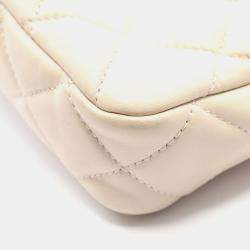 Pre Owned Chanel Matelasse Small Flap Bag Shoulder In Lambskin Leather Beige