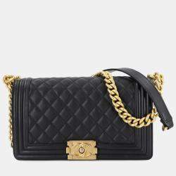 مملوكة مسبقًا حقيبة كتف شانيل بوي شانيل سلسلة سوداء جلد الحملان