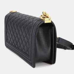 مملوكة مسبقًا حقيبة كتف شانيل بوي شانيل سلسلة سوداء جلد الحملان