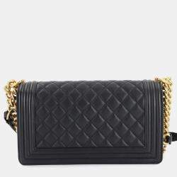 مملوكة مسبقًا حقيبة كتف شانيل بوي شانيل سلسلة سوداء جلد الحملان