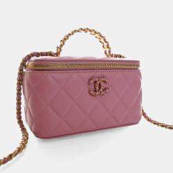 Pre Owned Chanel Small Pink Lambskin Pick Me Up Vanity Case