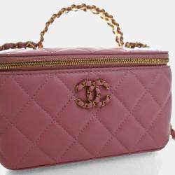 Pre Owned Chanel Small Pink Lambskin Pick Me Up Vanity Case
