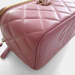 Pre Owned Chanel Small Pink Lambskin Pick Me Up Vanity Case