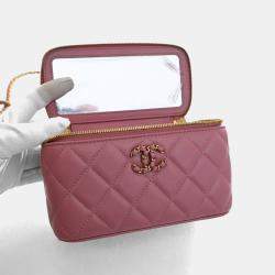 Pre Owned Chanel Small Pink Lambskin Pick Me Up Vanity Case