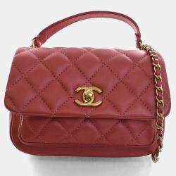 Pre Owned Chanel Mini Pink Calfskin Top Handle Flap Bag