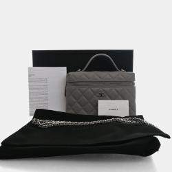Pre Owned Chanel Mini Grey Caviar Slim Vanity Top Handle With Chain