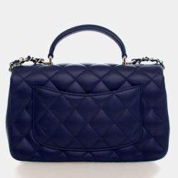 Pre Owned Chanel Mini Lambskin Rectangular Top Handle Classic Flap Bag