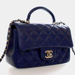 Pre Owned Chanel Mini Lambskin Rectangular Top Handle Classic Flap Bag