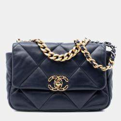 Pre Owned Chanel Blue Medium Lambskin 19 Flap