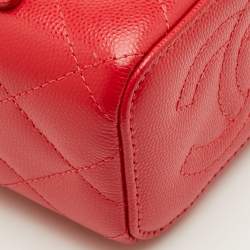 Pre Owned Chanel Vanity Case Mini Red Caviar Quilted Leather Chain Bag