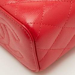 Pre Owned Chanel Vanity Case Mini Red Caviar Quilted Leather Chain Bag