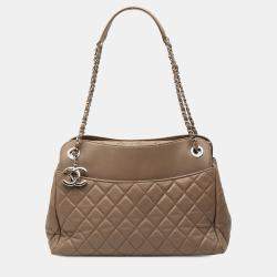 Pre Owned Chanel Brown Large Quilted Lambskin 7 Tote